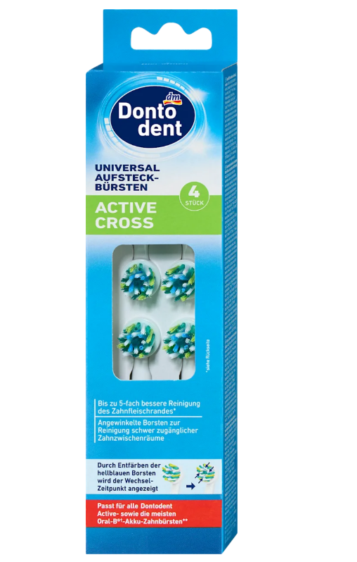 Dontodent universal replacement heads for Active Cross electric toothbrushes, 4 pcs