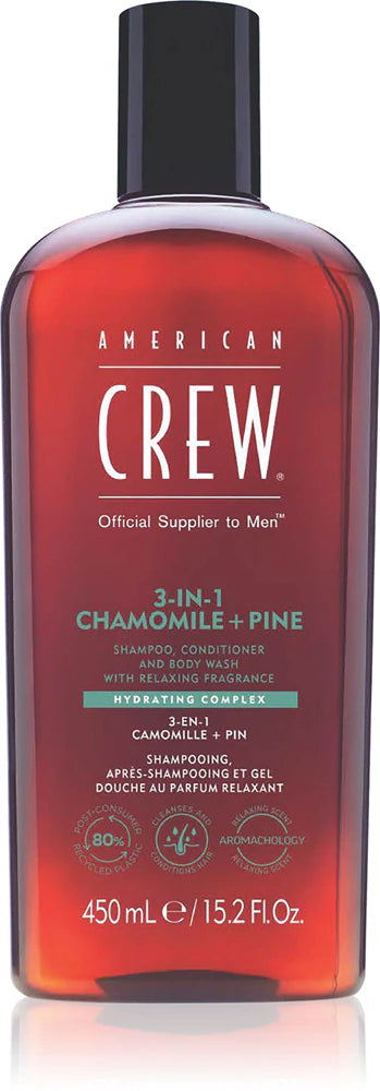 American Crew 3-in-1 Chamomile + Pine, shampoo, conditioner and shower gel