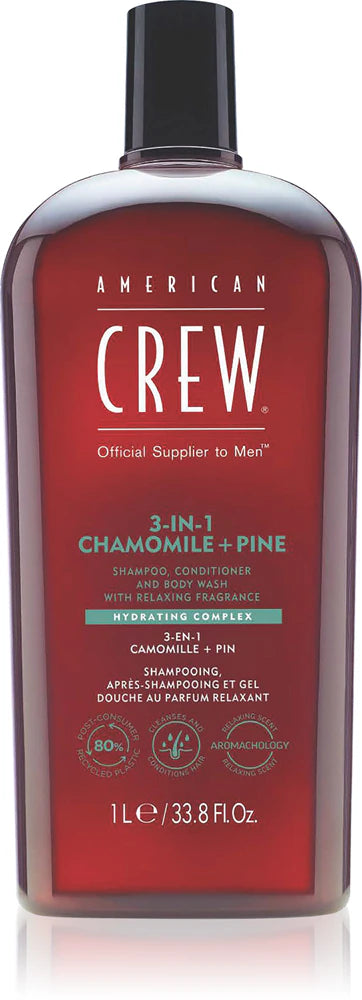 American Crew 3-in-1 Chamomile + Pine, shampoo, conditioner and shower gel
