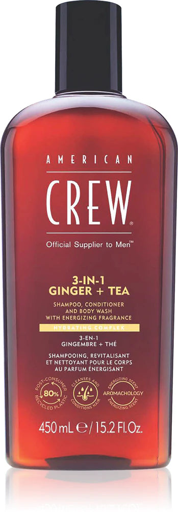 American Crew 3-in-1 Ginger + Tea, shampoo, conditioner and shower gel