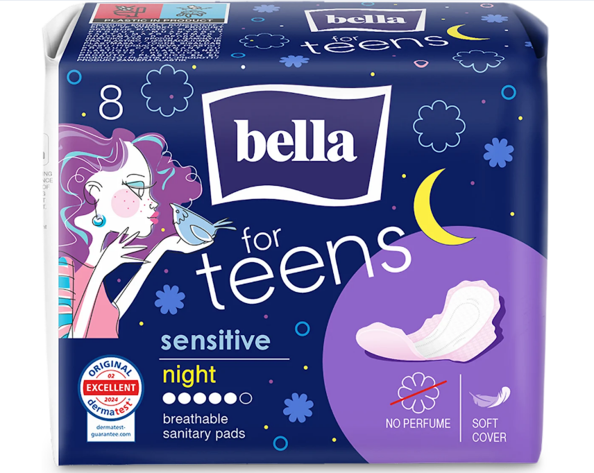 Bella for teens sensitive night pads, 8 pcs