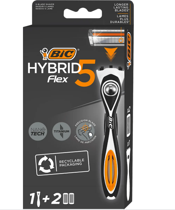 BiC Hybrid Flex5 shaver + 2 replacement heads