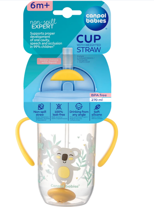 Canpol babies non-spill cup with weighted straw, yellow, 6m+, 270ml