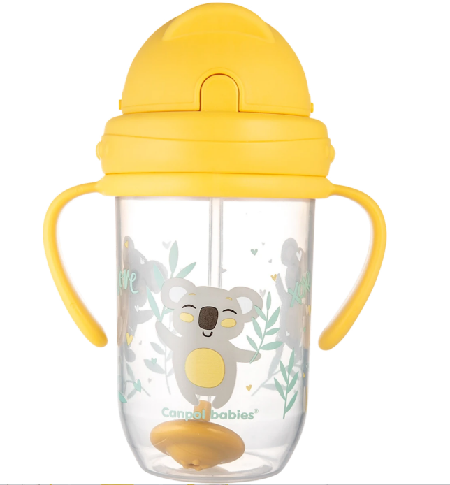 Canpol babies non-spill cup with weighted straw, yellow, 6m+, 270ml
