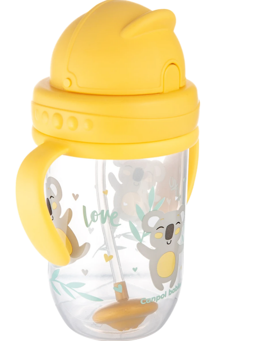 Canpol babies non-spill cup with weighted straw, yellow, 6m+, 270ml