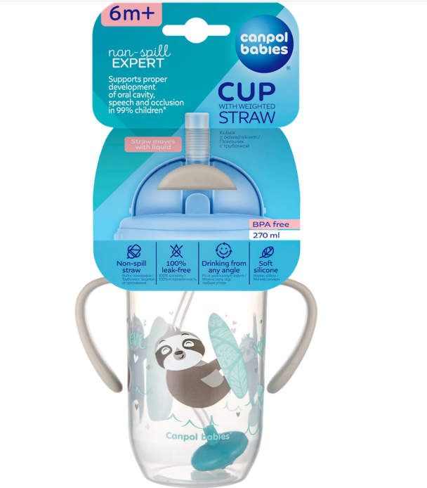 Canpol babies non-spill cup with weighted straw, grey, 6m+, 270ml