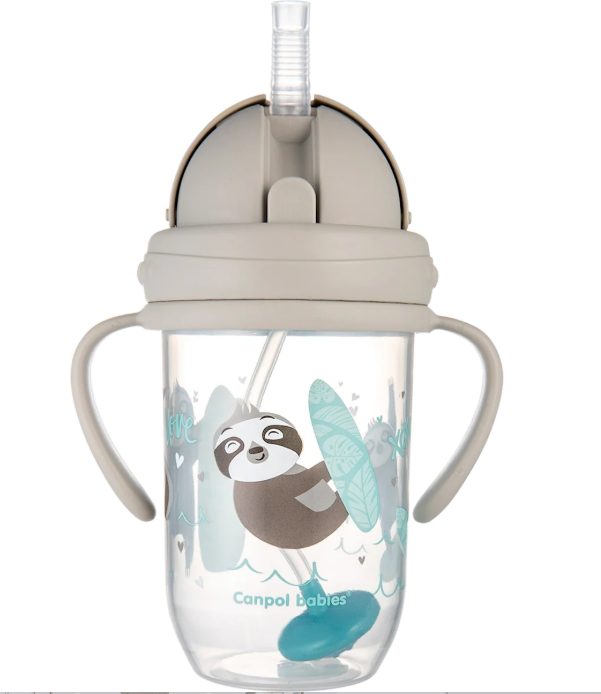 Canpol babies non-spill cup with weighted straw, grey, 6m+, 270ml