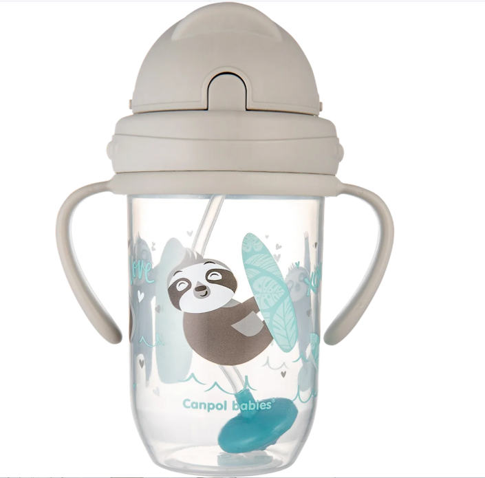 Canpol babies non-spill cup with weighted straw, grey, 6m+, 270ml