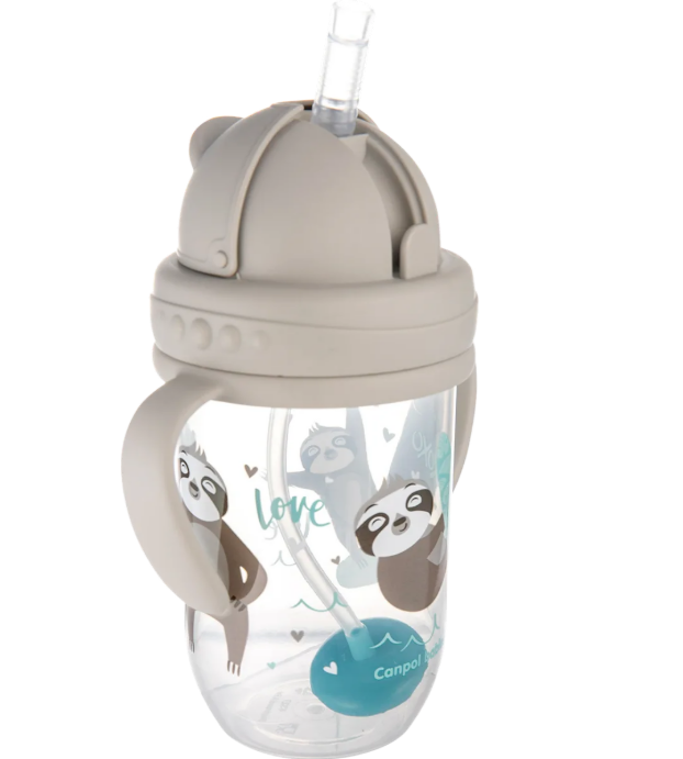 Canpol babies non-spill cup with weighted straw, grey, 6m+, 270ml