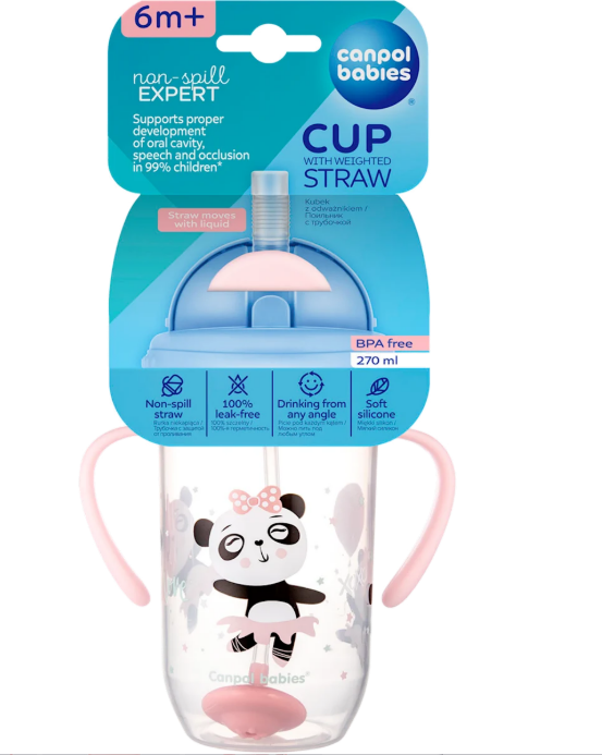 Canpol babies non-spill cup with weighted straw, pink, 6m+, 270ml