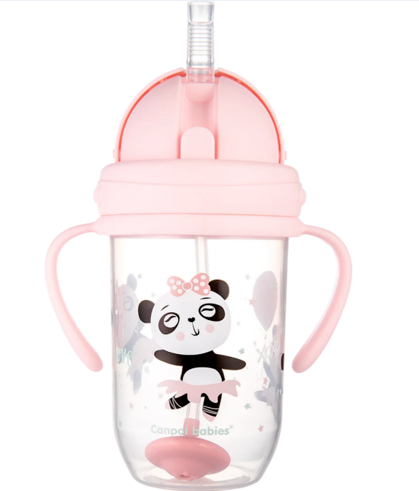 Canpol babies non-spill cup with weighted straw, pink, 6m+, 270ml