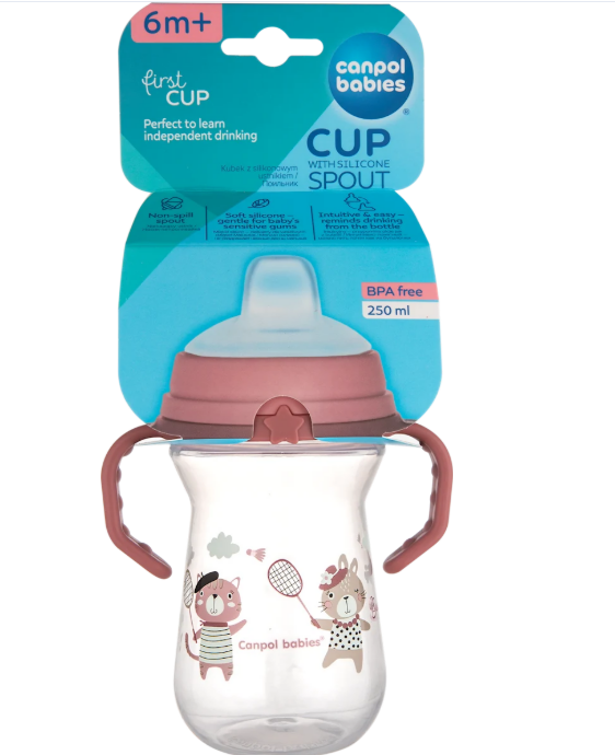 Canpol babies First Cup silicone cup with spout, pink, 6m+, 1 pc
