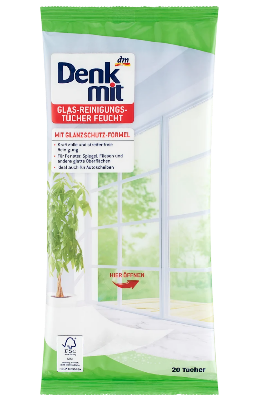 Denkmit wet glass cleaning wipes, 20 pcs