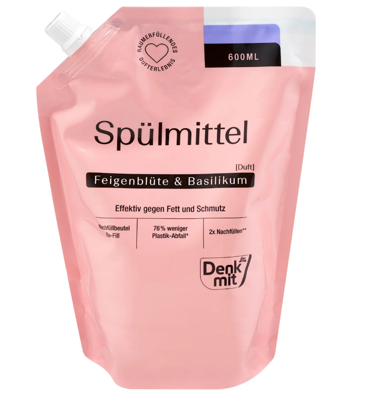 Denkmit Fig Blossom & Basil Dishwashing Liquid, Refill Pack, 600 ml