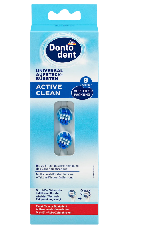 Dontodent universal replacement heads for Active Clean electric toothbrushes, 8 pcs
