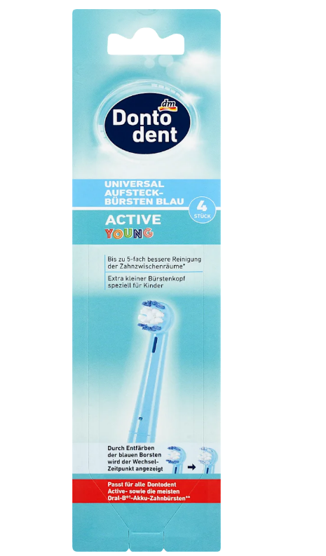 Dontodent replacement heads for Active Young electric toothbrush, blue, 4 pcs
