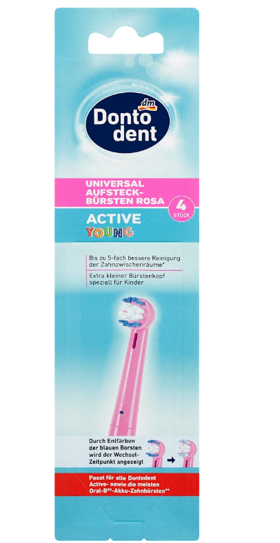 Dontodent universal replacement heads for electric toothbrushes Active Young pink, 4 pcs