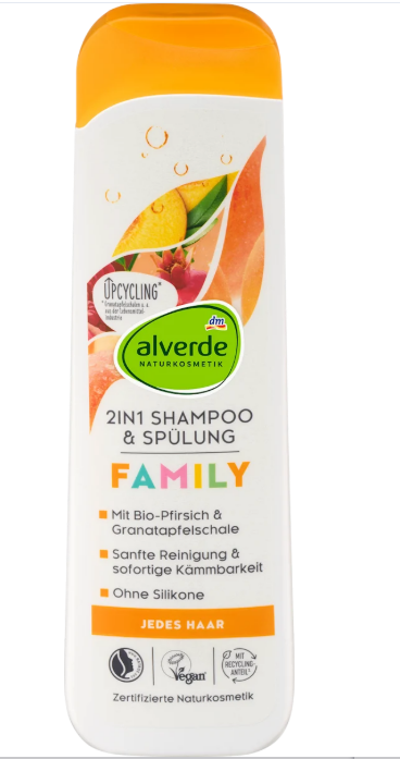alverde NATURKOSMETIK Hair shampoo and conditioner 2-in-1 Family peach, 300 ml