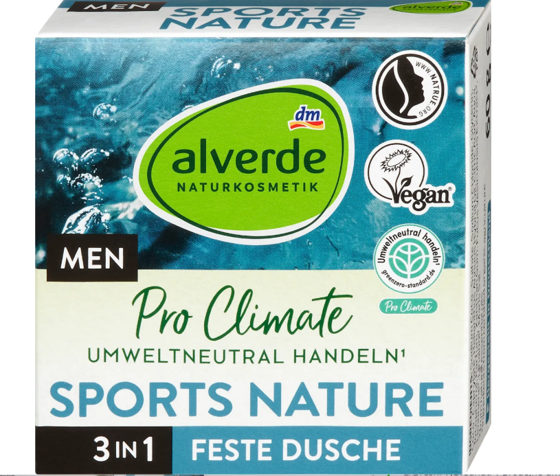 alverde MEN Pro Climate 3-in-1 Sports Nature solid shower soap, 60 g