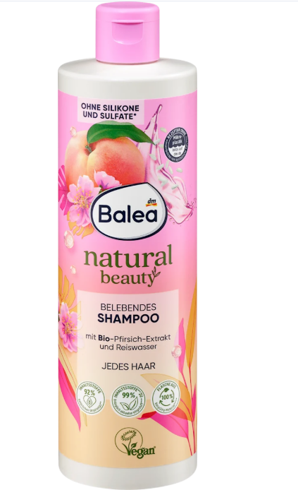 Balea natural beauty hair shampoo Peach & rice water, 400 ml