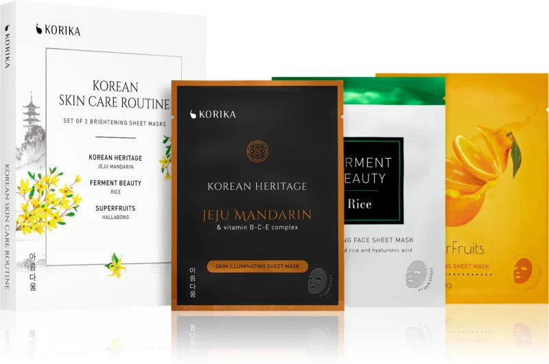 KORIKA KOREAN SKIN CARE ROUTINE SET OF 3 BRIGHTENING SHEET MASKS