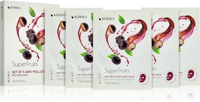 KORIKA SuperFruits Acai Berry - Set of 5 Anti-pollution Face Sheet Masks