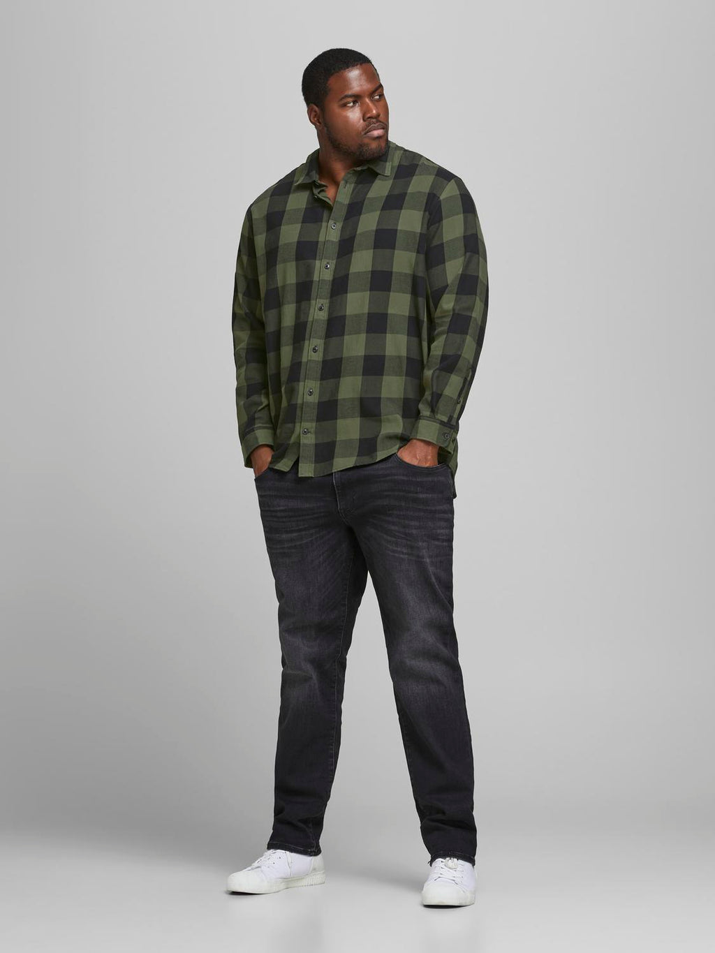 Jack&Jones PLUS Men's shirt JJEGINGHAM Loose Fit Dusty Olive
