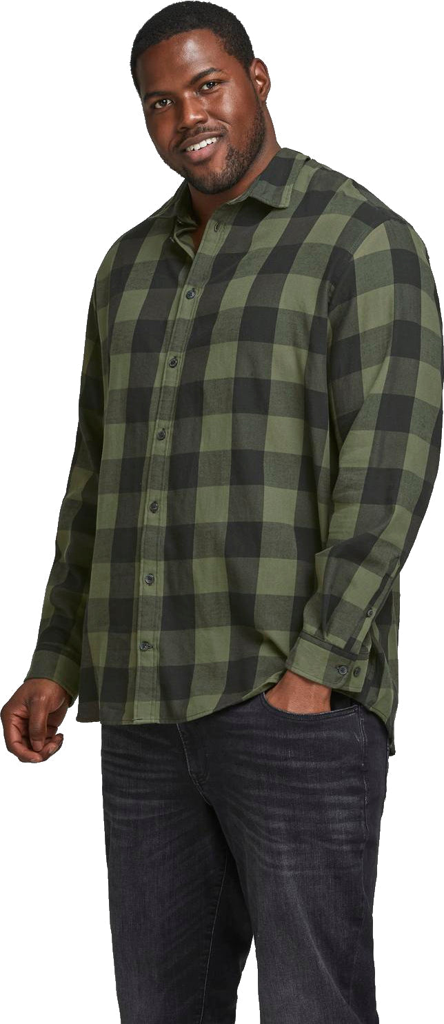 Jack&Jones PLUS Men's shirt JJEGINGHAM Loose Fit Dusty Olive