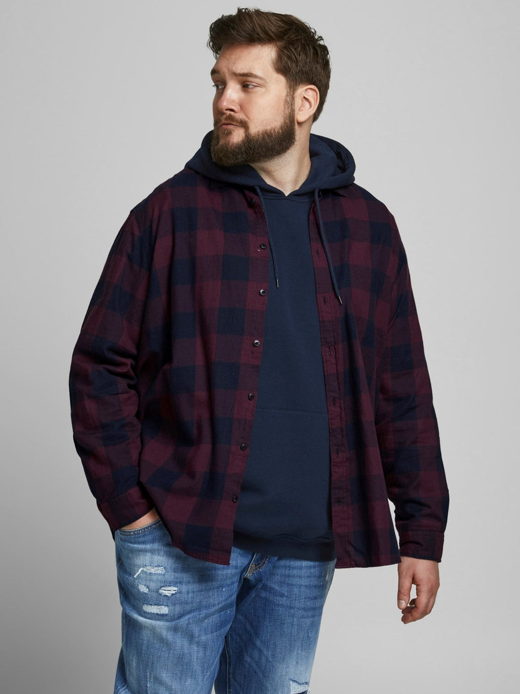 Jack&Jones PLUS Men's shirt JJEGINGHAM Loose Fit Port Royale