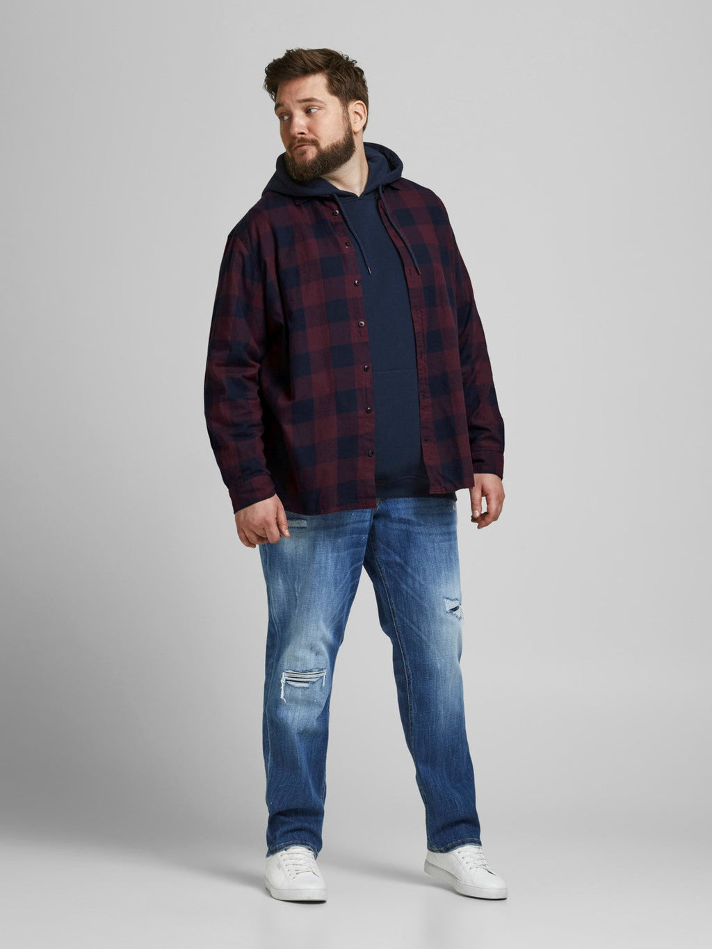 Jack&Jones PLUS Men's shirt JJEGINGHAM Loose Fit Port Royale