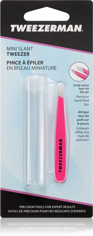 Tweezerman Mini Slant tweezers with travel case Neon Pink 1 pc