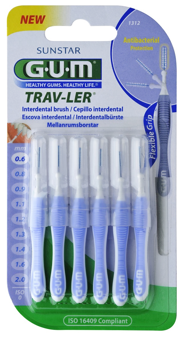GUM TRAV-LER interdental brush with chlorhexidine, cylindrical, 0.6 mm, 6 pcs