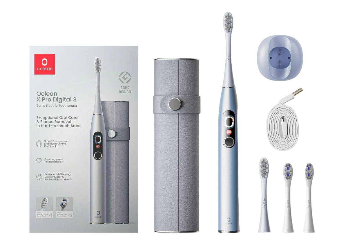 Oclean X Pro Digital Set Silver case and sonic brush, silver