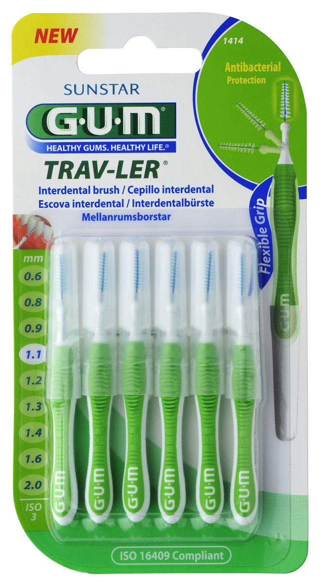 GUM TRAV-LER interdental brush with chlorhexidine, conical, 1.1 mm, 6 pcs