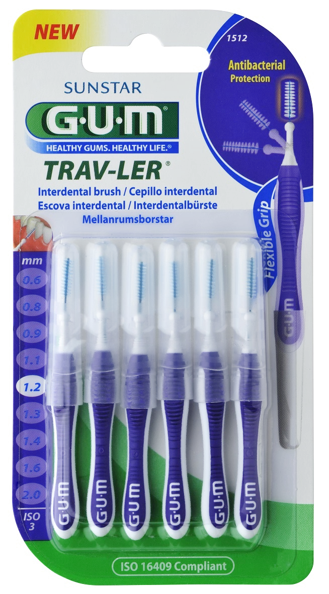 GUM TRAV-LER interdental brush with chlorhexidine, cylindrical, 1.2 mm, 6 pcs