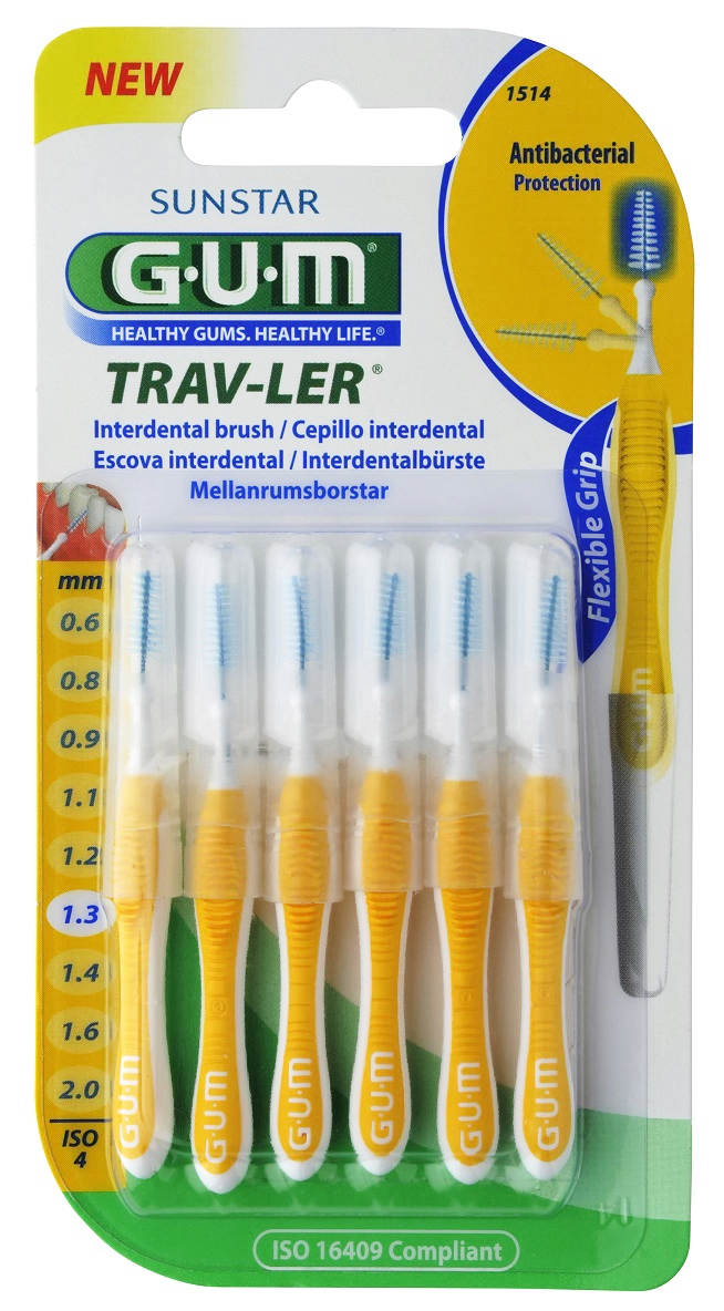 GUM TRAV-LER interdental brush with chlorhexidine, conical, 1.3 mm, 6 pcs