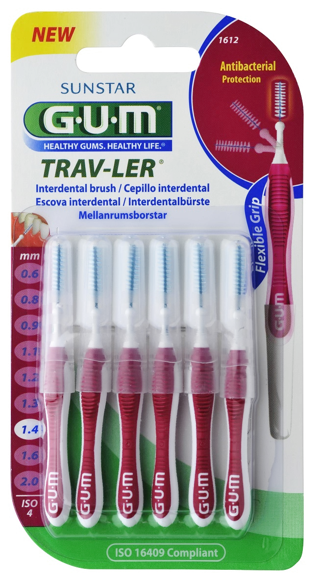GUM TRAV-LER interdental brush with chlorhexidine, cylindrical, 1.4 mm, 6 pcs
