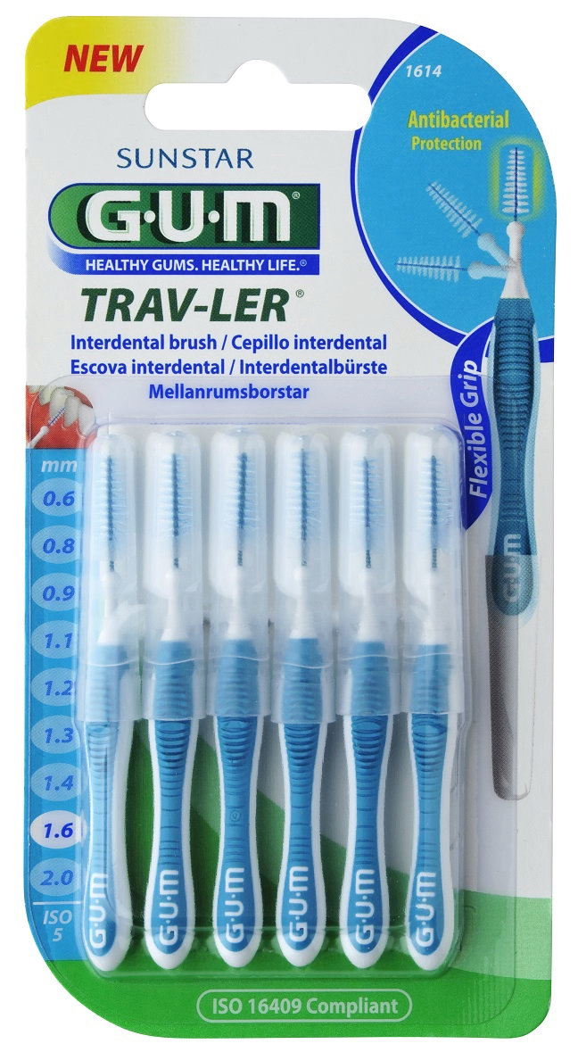 GUM TRAV-LER interdental brush with chlorhexidine, conical, 1.6 mm, 6 pcs